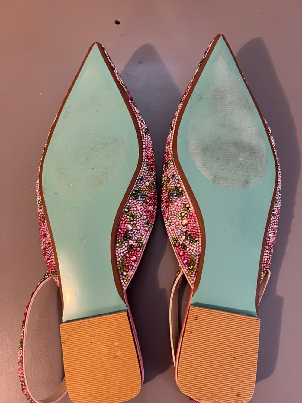 Betsey Johnson Pink Multicolor Beaded Pointed Slingback Flats - Picture 6 of 8
